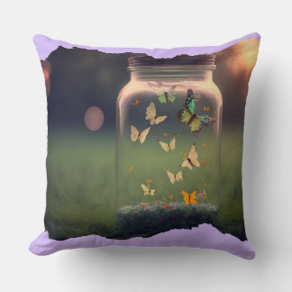 Enchanted Butterfly Jar at Sunset | Cottagecore Cushion