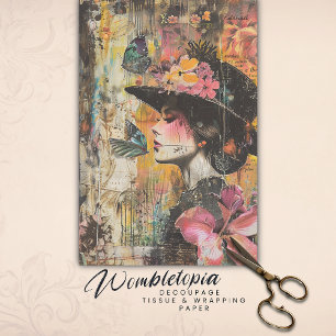 Enchanted Butterfly Lady   Floral Ephemera Collage Tissue Paper