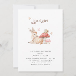 Enchanted Butterfly Mushroom Woodland Nature Baby Invitation