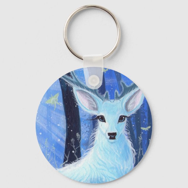 "Enchanted by Moonlight" White Stag Keyring (Front)