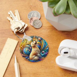 Enchanted Canine on Cosmic Ceramic Swirls Key Ring