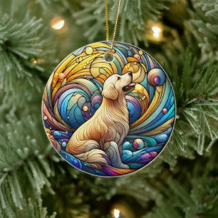 Enchanted Canine on Cosmic Ceramic Swirls Ornament