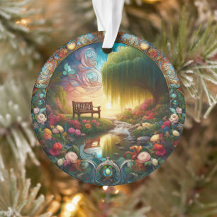 Enchanted Canine on Cosmic Ceramic Swirls Ornament