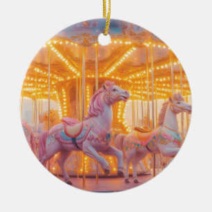 Enchanted Carousel: Whimsical Fairytale Scene Ceramic Ornament