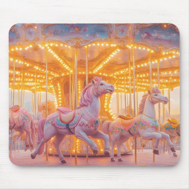 Enchanted Carousel: Whimsical Fairytale Scene Mouse Pad (Front)