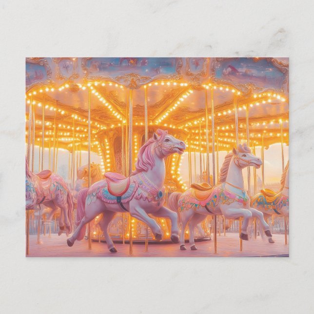 Enchanted Carousel: Whimsical Fairytale Scene Postcard (Front)