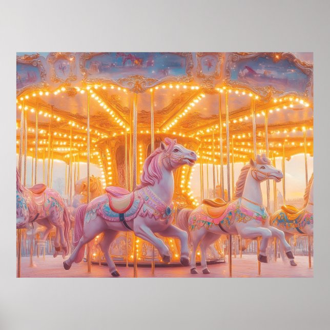Enchanted Carousel: Whimsical Fairytale Scene Poster (Front)