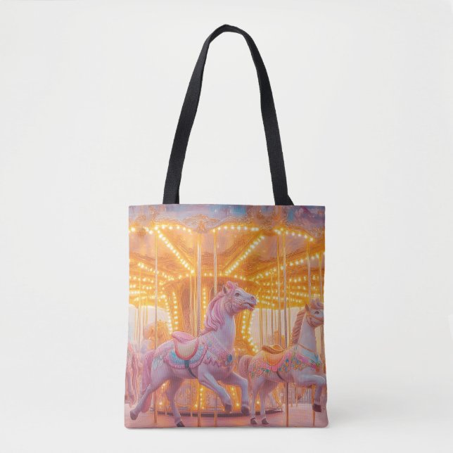 Enchanted Carousel: Whimsical Fairytale Scene Tote Bag (Front)