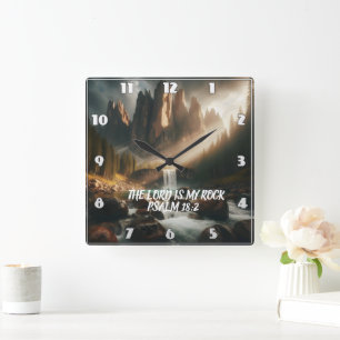 Enchanted Cascade THE LORD IS MY ROCK Square Wall Clock