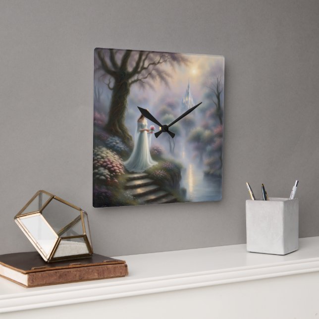Enchanted Castle Garden With Princess Square Wall Clock (Office)