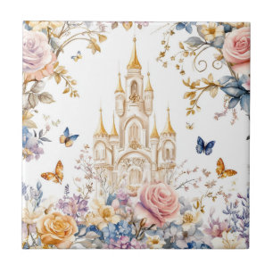Enchanted Castle in Bloom Pastel Floral Fairytale Ceramic Tile