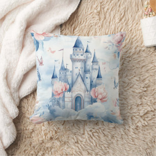 Enchanted Castle in Bloom Pastel Floral Fairytale Cushion