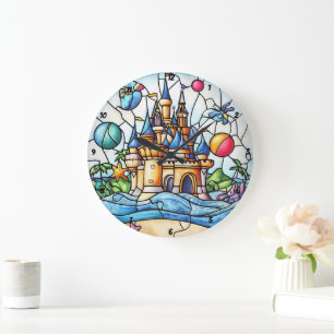 Enchanted Castle Time Stained Glass Fairytale Wall Large Clock