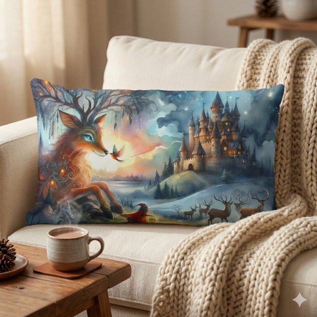 Enchanted Castle Winter Art Lumbar Cushion (Enchanted Castle Winter Art Lumbar Pillow Mockup A)