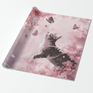 Enchanted Cat with Glowing Butterfly Wings Wrapping Paper