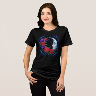 Enchanted Celestial Moon Face & Mystical Floral Tri-Blend Shirt