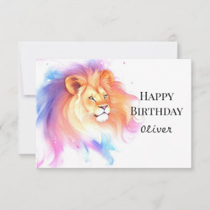 Enchanted Chic Watercolor Lion Birthday Card