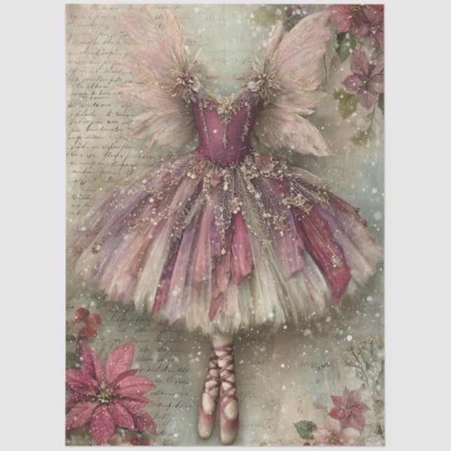Enchanted Christmas Fairy Ballerina Art Decoupage Tissue Paper (Front)