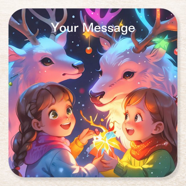 Enchanted Christmas Glow Square Paper Coaster (Front)