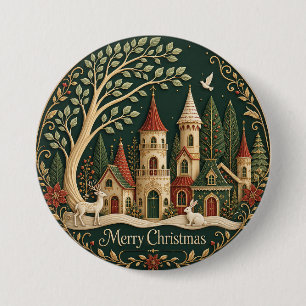 Enchanted Christmas Village in the Evergreen Wood 7.5 Cm Round Badge