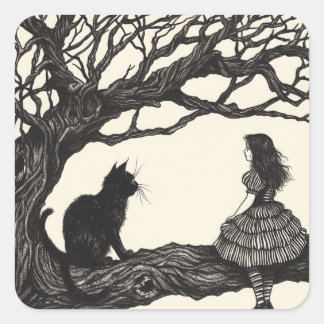 Enchanted Conversations: Alice & the Cheshire Cat Square Sticker