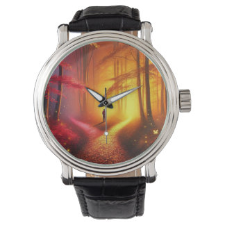 Enchanted Crossroads – Vibrant Autumn Forest Art P Watch
