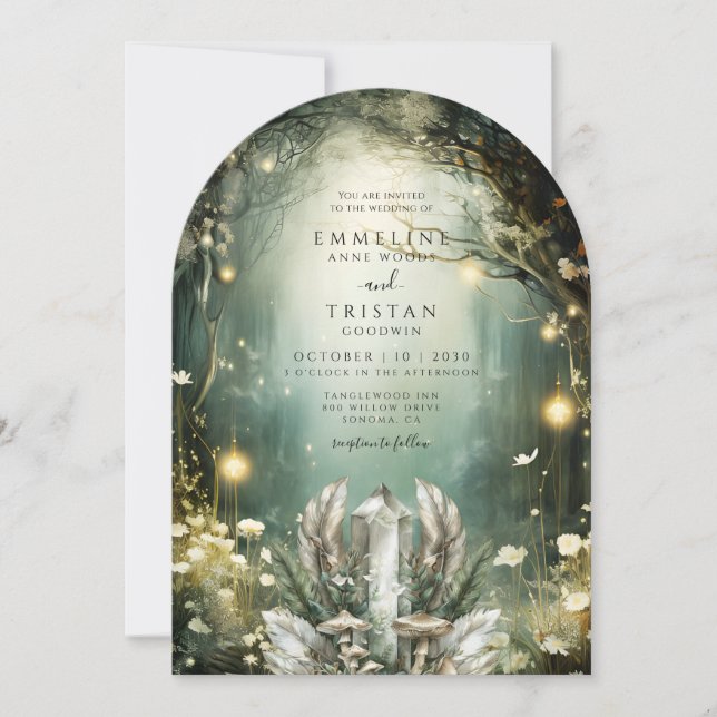 Enchanted Crystal Forest Arch Wedding Invitation (Front)