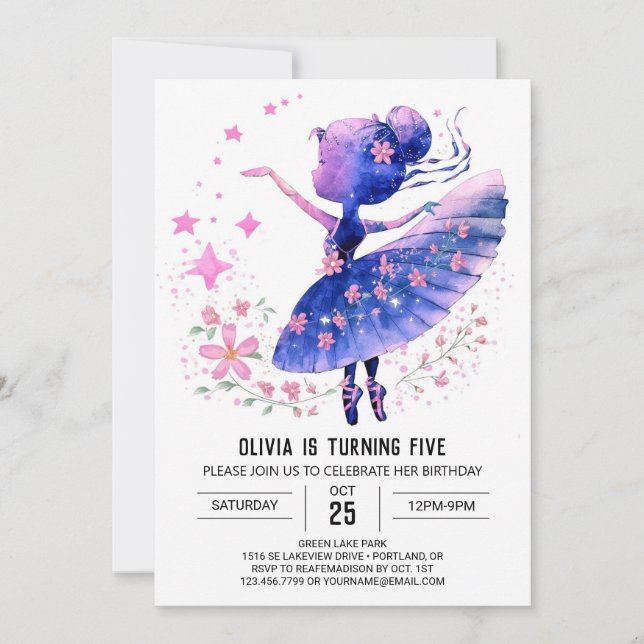 Enchanted Custom Ballerina Birthday Invitation (Front)