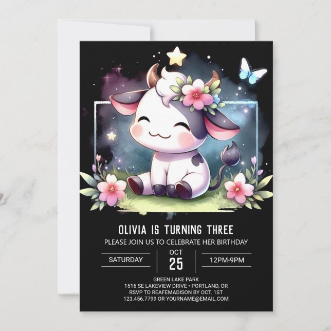  Enchanted Custom Cow Birthday Invitation (Front)