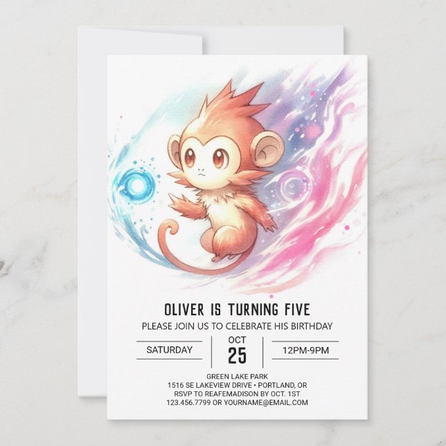 Enchanted Custom Monkey Birthday Invitation (Front)