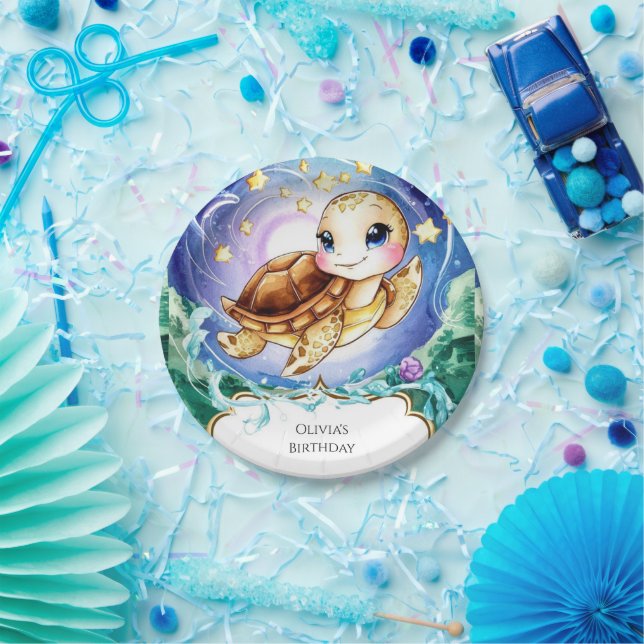 Enchanted Cute Kids' Turtle Birthday Paper Plate (Party)