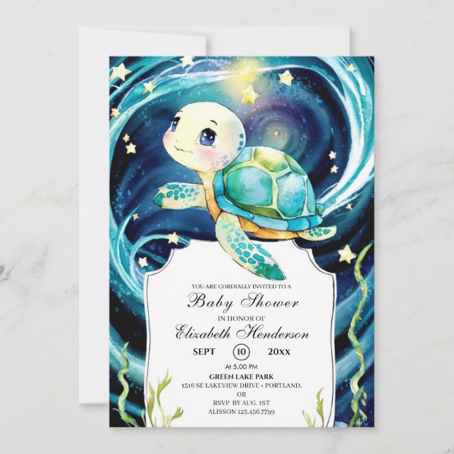 Enchanted Cute Ocean Turtle Baby Shower Invitation (Front)