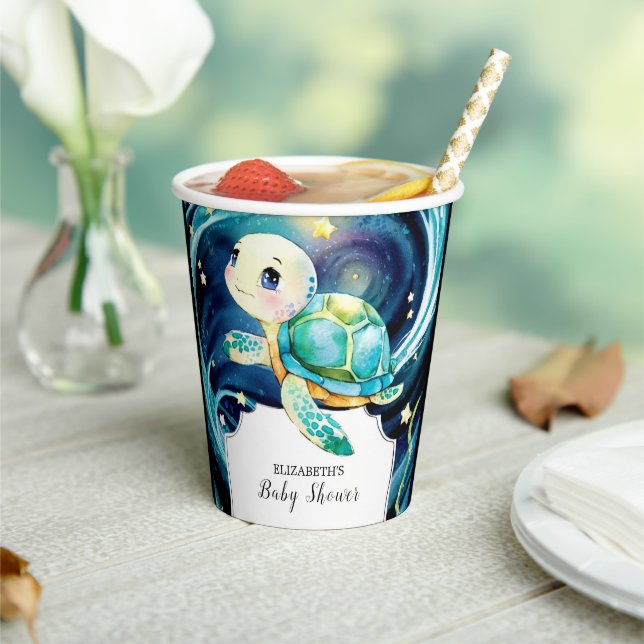 Enchanted Cute Ocean Turtle Baby Shower Paper Cups (Insitu)