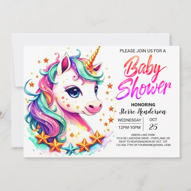 Enchanted Cute Pastel Unicorn Baby Shower Invitation (Front)