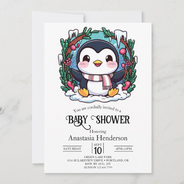 Enchanted Cute Penguin Baby Shower Invitation (Front)