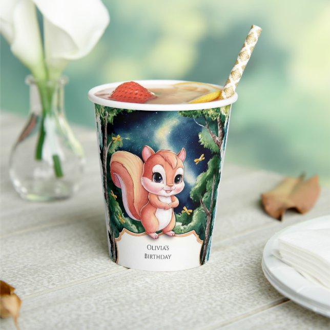 Enchanted Cute Squirrel Birthday Paper Cups (Insitu)