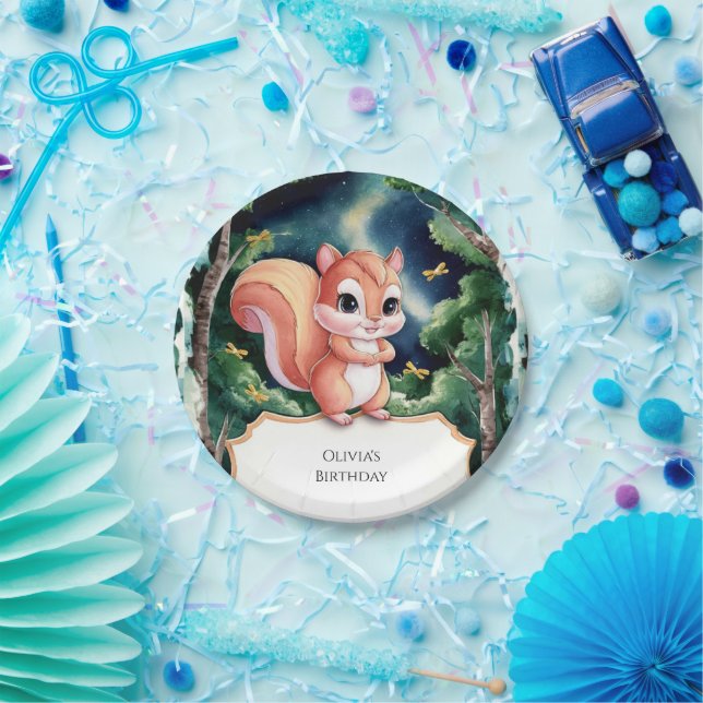 Enchanted Cute Squirrel Birthday Paper Plate (Party)
