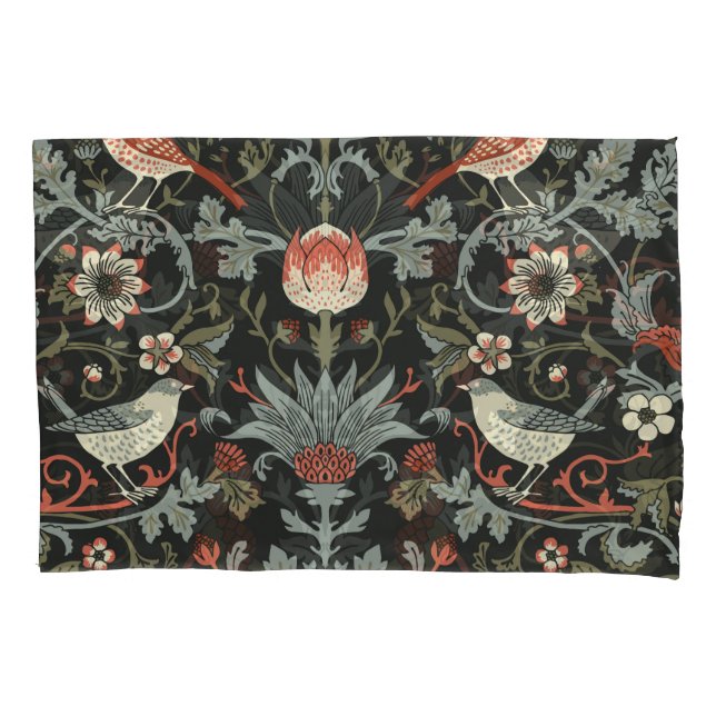 Enchanted Dark Vintage Floral Birds Pillowcase (Front)