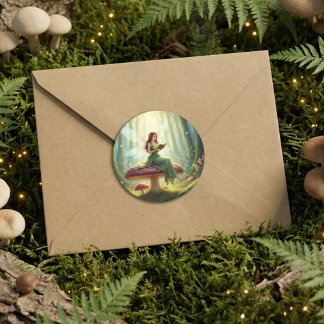 Enchanted Day Fairy Reading a Book Classic Round Sticker