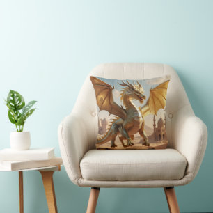 Enchanted Desert Dragon – Fantasy Throw Pillow