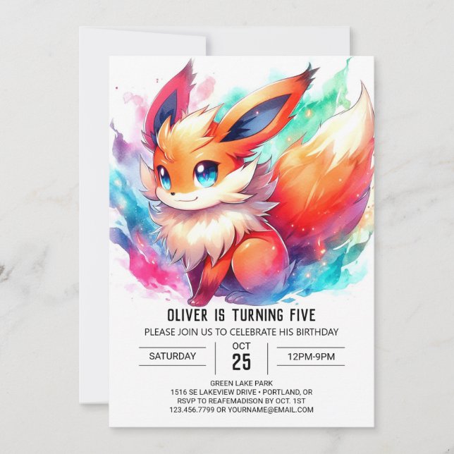 Enchanted Digital Fox Birthday Invitation (Front)