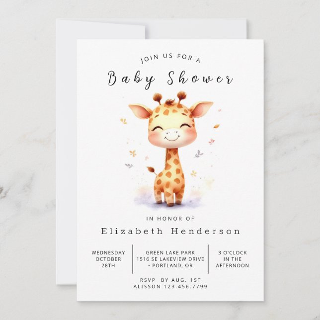 Enchanted Digital Giraffe Baby Shower Invitation (Front)