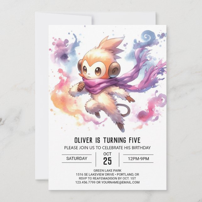  Enchanted Digital Monkey Birthday Invitation (Front)