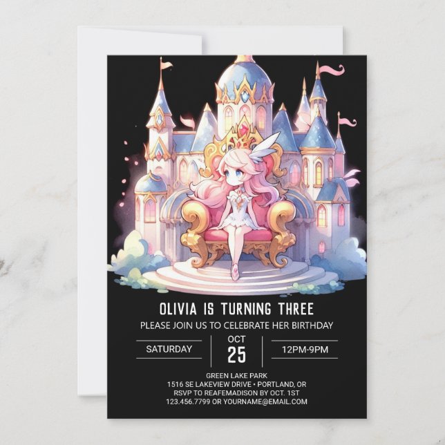 Enchanted Digital Princess Birthday  Invitation (Front)
