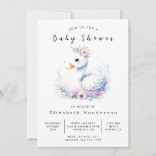 Enchanted Digital Swan Baby Shower Invitation