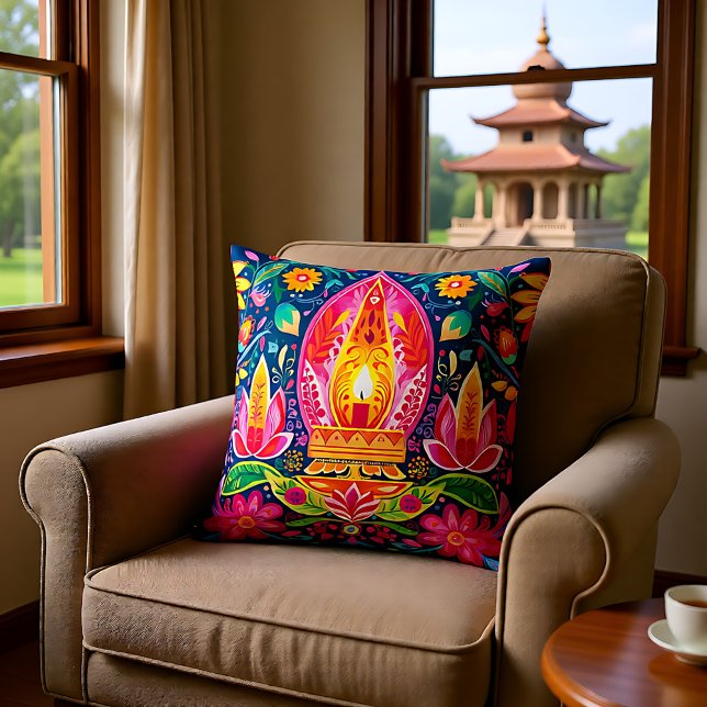 Enchanted Diwali Gardens Cushion (Enchanted Diwali Gardens Throw Pillow)