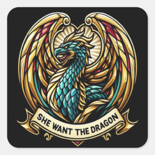 Enchanted Dragon Stain Glass Design Square Sticker