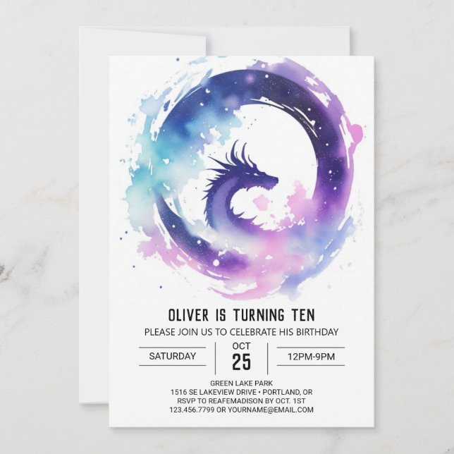  Enchanted Dragon Whimsy Birthday Invitation (Front)