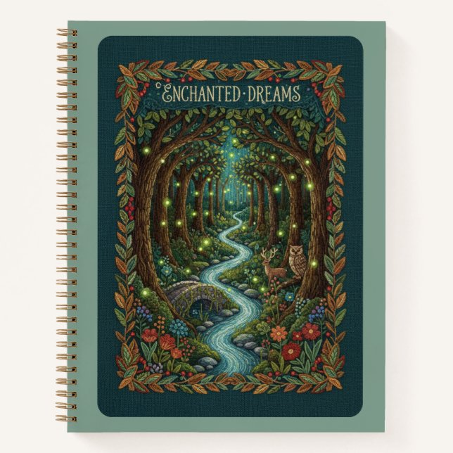 Enchanted Dreams Embroidered Mystical Forest  Notebook (Front)
