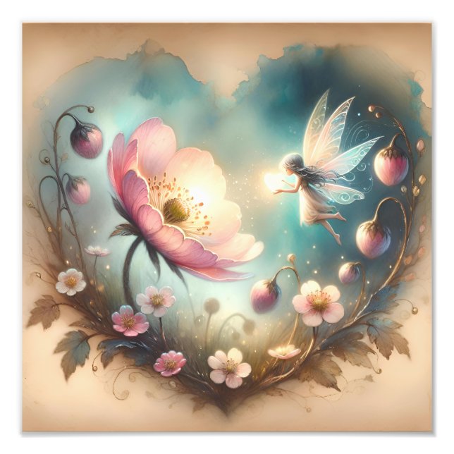Enchanted Dreamy Fairy and Wildflower Heart Photo Print (Front)